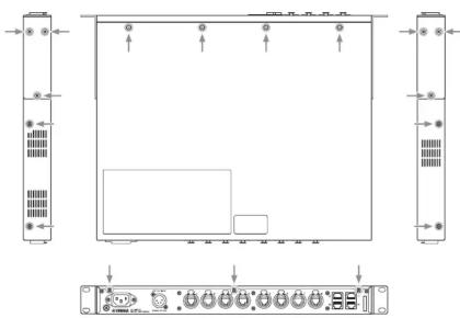 Diagram of an electronic device front panel with labeled ports and indicator lights