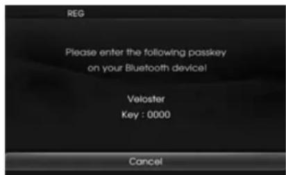 REG Please enter the following passkey on your Bluetooth device! Veloster Key : 0000 Cancel