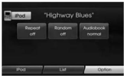 "Highway Blues" Repeat off Random off Audiobook normal iPod List Option