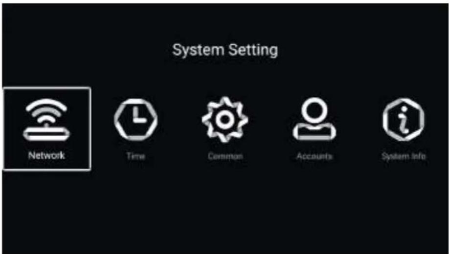 System Setting Network Time Common Accounts System Info