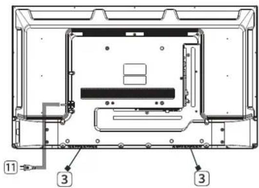 Technical diagram of a device rear panel with labeled components and numbered parts