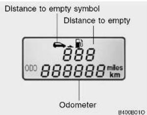 Distance to empty symbol Distance to empty 888 000 888888 miles km Odometer B400B010