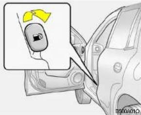 Diagram showing a car door with a camera icon and a magnified view of the left side of the door.