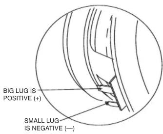 BIG LUG IS POSITIVE (+) SMALL LUG- IS NEGATIVE (-)