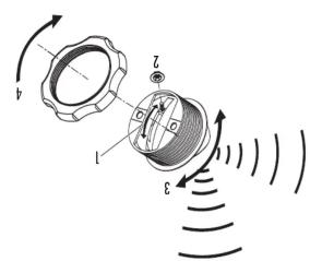 Technical diagram showing a mechanical assembly with labeled parts and directional arrows indicating motion or force vectors.