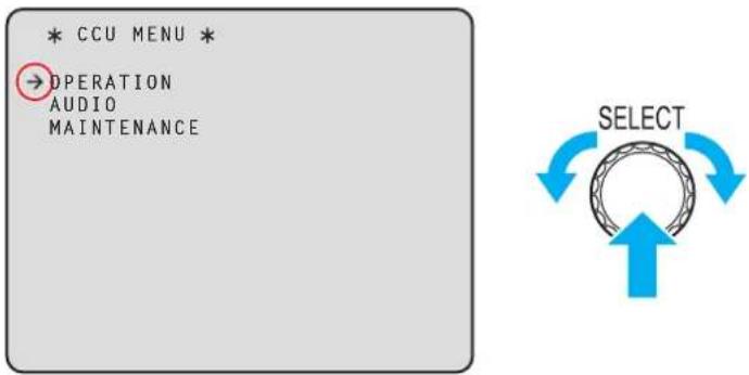 * CCU MENU * OPERATION AUDIO MAINTENANCE SELECT