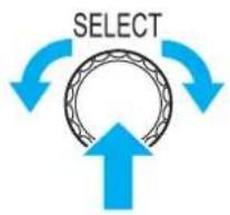 graph TD A["SELECT"] --> B((Circular Node)) B --> C["Blue Arrow Down"] B --> D["Blue Arrow Up"]