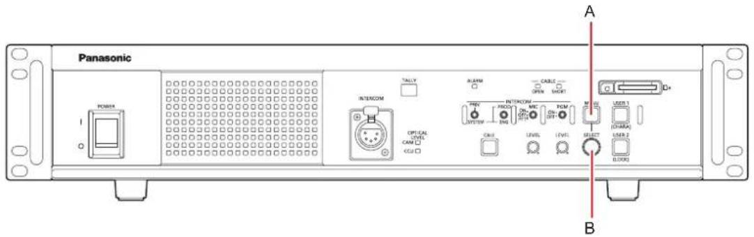 Panasonic POWER TALLY ALARM CABLE OPEN SHORT INTERCOM PEN INTERCOM MIC PWM MUL USER1 (000A) OPT CAL OVER CAM CCU CAL LEVEL (FVT) SELECT USER2 0.000 A B