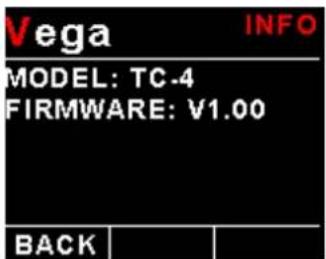 Vega INFO MODEL: TC-4 FIRMWARE: V1.00 BACK