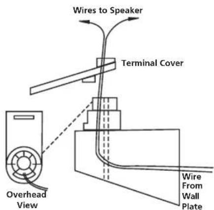 Wires to Speaker Terminal Cover Overhead View Wire From Wall Plate