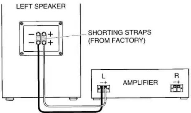 LEFT SPEAKER SHORTING STRAPS (FROM FACTORY) L AMPLIFIER R
