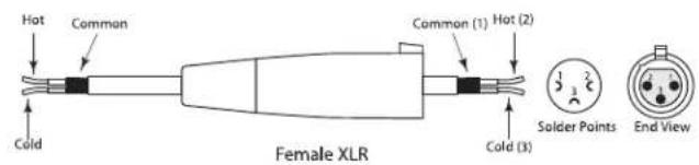 Hot Common Common (1) Hot (2) Cold Female XLR Solder Points End View Cold (3)