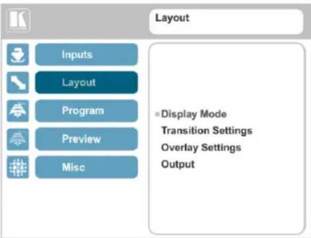 Layout Inputs Layout Program Preview Misc ■ Display Mode Transition Settings Overlay Settings Output