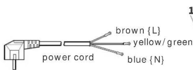 power cord brown {L} yellow/green blue {N}