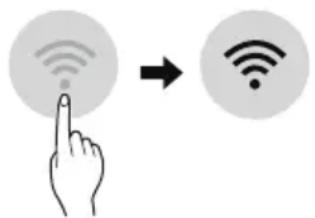 Diagram showing a hand interacting with a Wi-Fi icon and a Wi-Fi symbol, indicating wireless signal interaction.