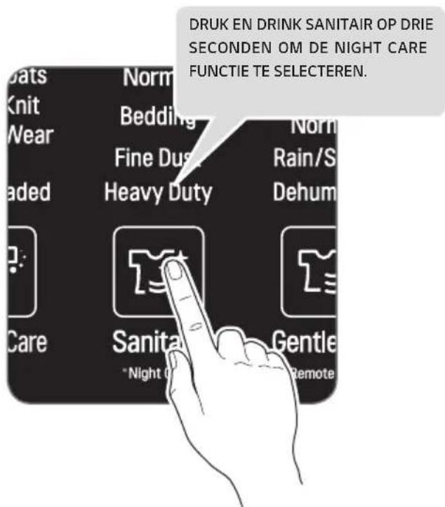 DRUK EN DRINK SANITAIR OP DRIE SECONDEN OM DE NIGHT CARE FUNCTIE TE SELECTEREN.
