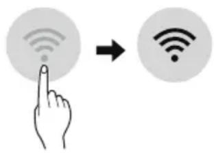 Diagram showing a hand interacting with a Wi-Fi icon and a Wi-Fi symbol, indicating wireless signal interaction.