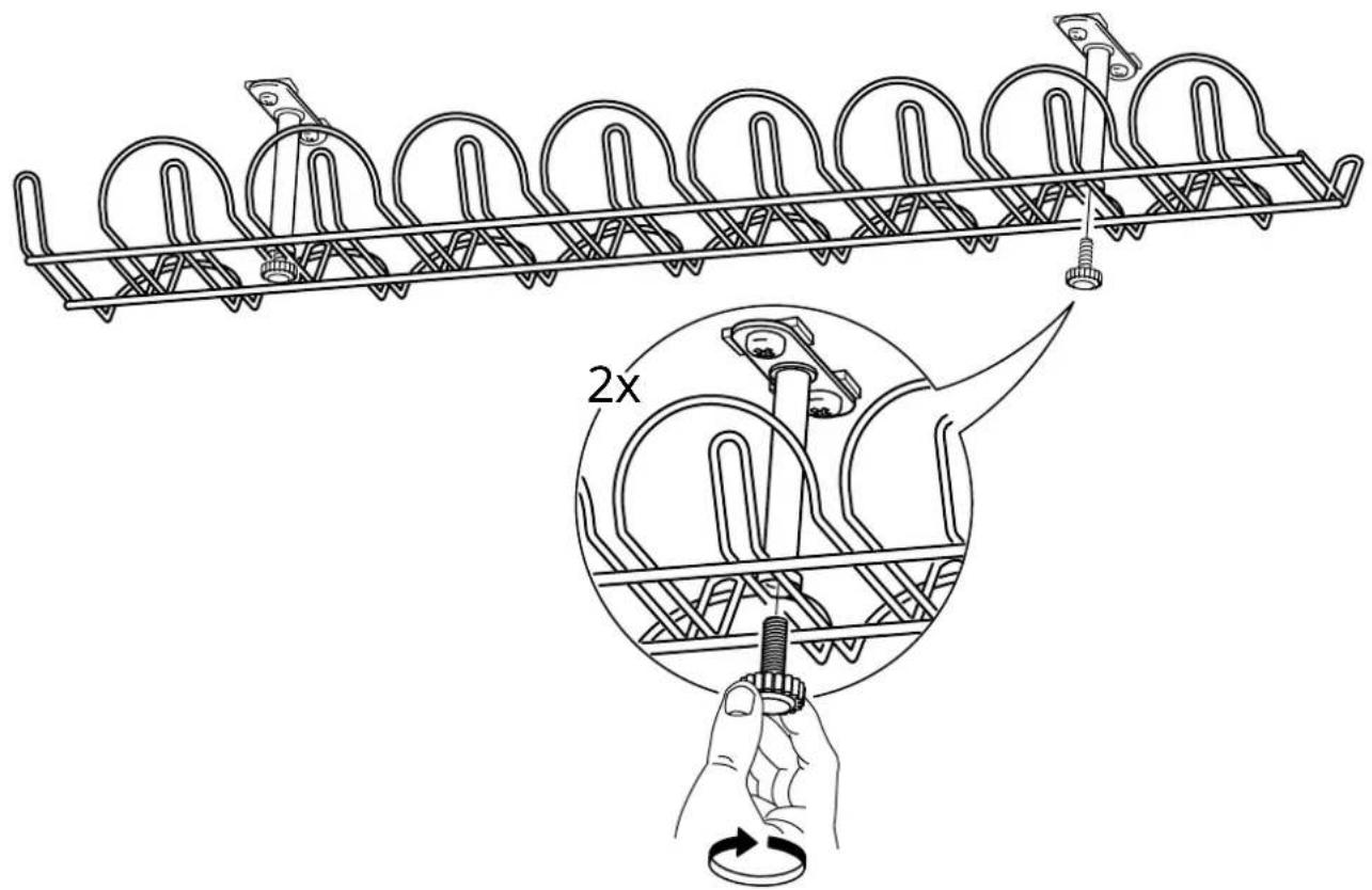 Technical diagram showing a mechanical assembly with labeled parts and a magnified view of the component being adjusted.