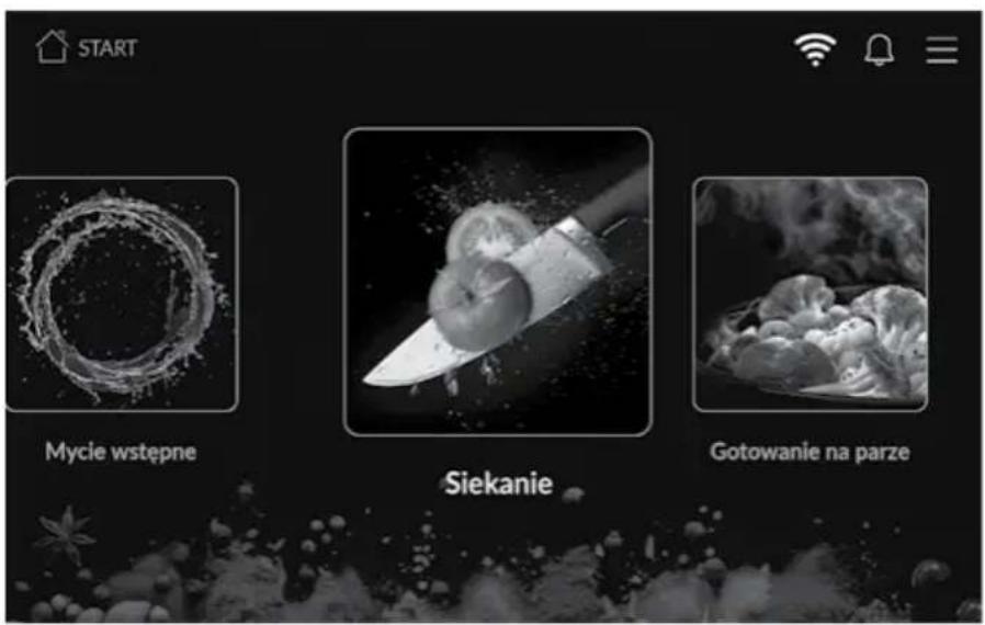 START Mycie wstępne Siekanie Gotowanie na parze