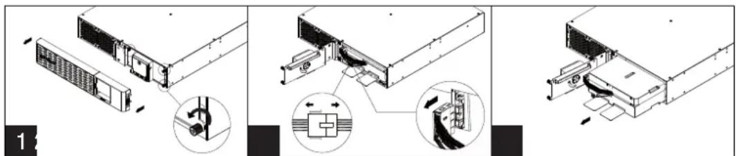 Technical diagram illustrating server rack and internal components with labeled parts and directional arrows
