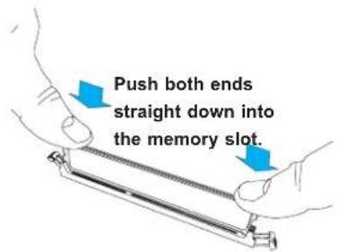 Push both ends straight down into the memory slot.