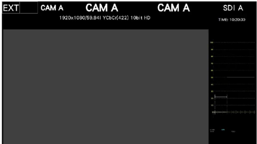 EXT CAM A CAM A CAM A SDI A 1920x1080/59.94I YCbCr(422) 10bit HD TIME: 10:20:30
