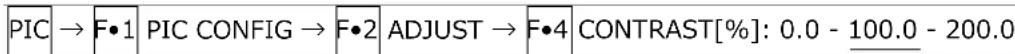 PIC → F•1 PIC CONFIG → F•2 ADJUST → F•4 CONTRAST[%]: 0.0 - 100.0 - 200.0
