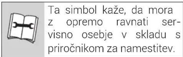 Ta simbol kaže, da mora z opremo ravnati ser- visno osebje v skladu s priročnikom za namestitev.