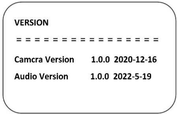 VERSION = = = = = = = = = = = = = = = Camcra Version 1.0.0 2020-12-16 Audio Version 1.0.0 2022-5-19