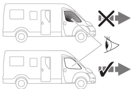 Diagram showing two van icons with facial expressions and directional arrows, including a 'X' and '√' symbols.