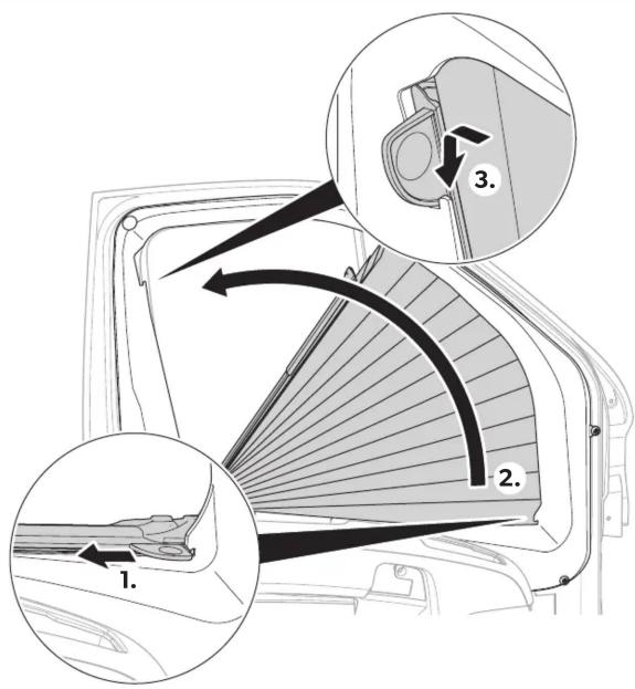 Diagram illustrating car seatbelting and steering wheel movement with numbered instructions for each step