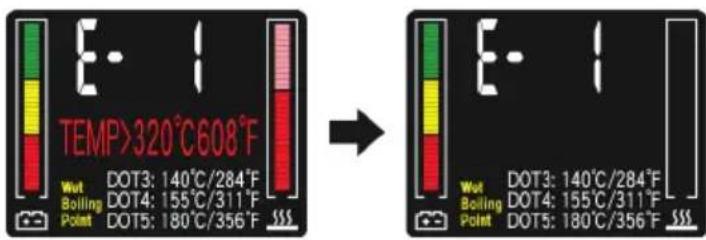 TEMP>320°C608°F Wet DOT3: 140°C/284°F Boiling DOT4: 155°C/311°F Point DOT5: 180°C/356°F E-1 Wet DOT3: 140°C/284°F Boiling DOT4: 155°C/311°F Point DOT5: 180°C/356°F