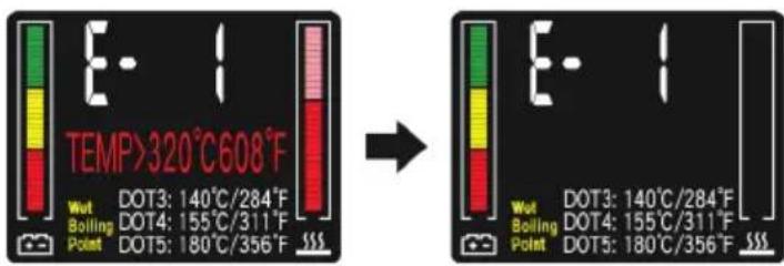TEMP>320°C608°F Wet DOT3: 140°C/284°F Boiling DOT4: 155°C/311°F Point DOT5: 180°C/356°F E-1 Wet DOT3: 140°C/284°F Boiling DOT4: 155°C/311°F Point DOT5: 180°C/356°F