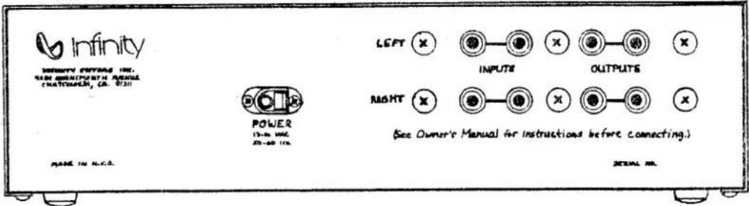 Infinity INFINITY AUTOM INC. SUN ANGENTWORTH POWER CHUTTER, CO. 0731 POWER 12-08-105 LEFT ⚗ INPUTS ⚗ OUTPUTS ⚗ RIGHT ⚗ (See Owner's Manual for instructions before connecting.) TITLE NO.