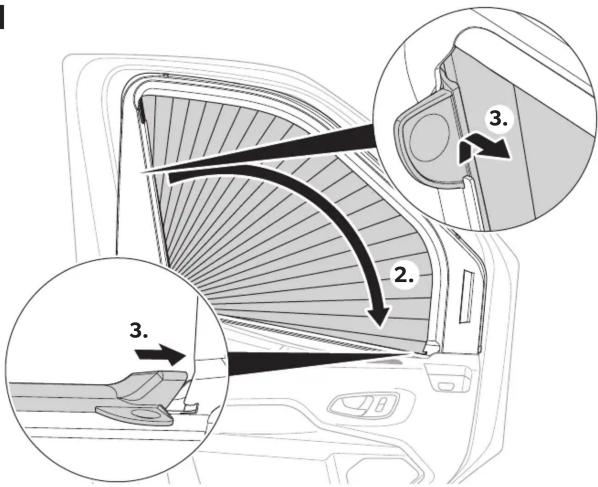 Diagram illustrating car seatbelt insertion steps with numbered arrows and labeled parts