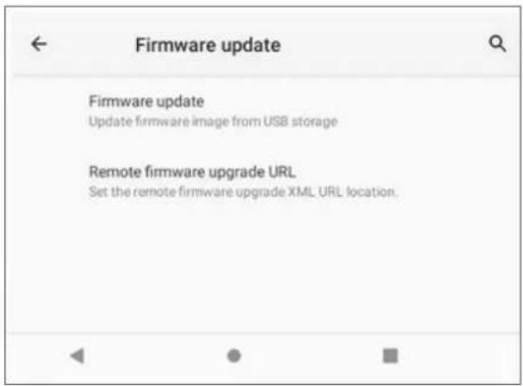 Firmware update Firmware update Update firmware image from USB storage Remote firmware upgrade URL Set the remote firmware upgrade XML URL location.