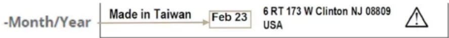 -Month/Year Made in Taiwan Feb 23 6 RT 173 W Clinton NJ 08809 USA !