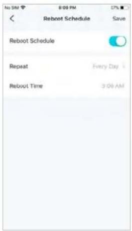 Reboot Schedule. Save. Reboot Schedule. Repeat Every Day. Reboot Time 3:00 AM.