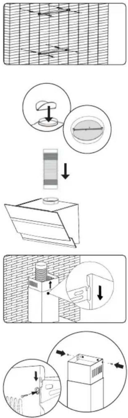 Technical diagram illustrating a mechanical assembly process with labeled steps and directional arrows indicating motion or force.
