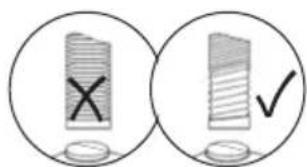 Diagram showing two circular views with a cross and checkmark, likely indicating cancellation or rejection conditions.