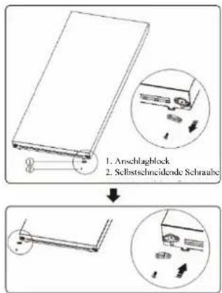 1. Anschlagblock 2. Selbstschneidende Schraube