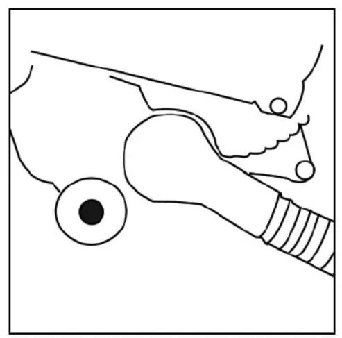 Line drawing of a human head and torso with a circular object nearby (no text or symbols)