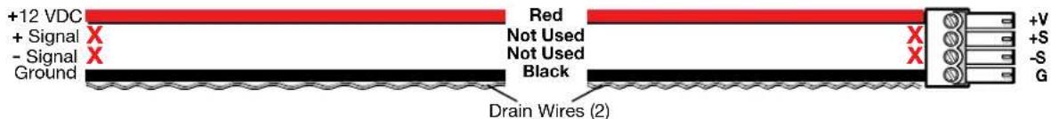 +12 VDC + Signal X - Signal X Ground Red Not Used Not Used Black Drain Wires (2) +V +S -S G