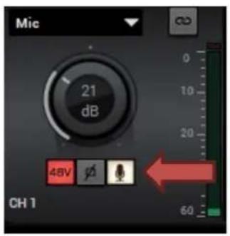 Mic 21 dB 48V CH 1