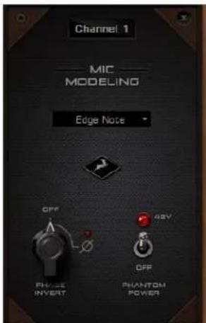 Channel 1 MIC MODELING Edge Note OFF PHASE INVERT OFF PHANTOM POWER