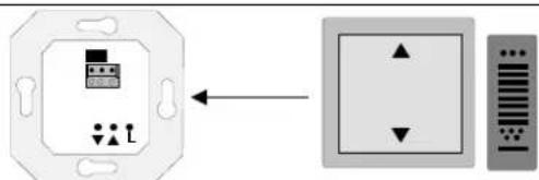 Diagram showing a wall-mounted device with labeled components and directional arrow indicating flow or interaction.