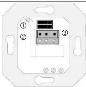 Diagram of a device rear panel with labeled components and mounting holes