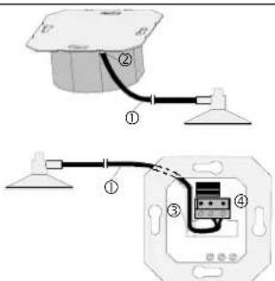 Diagram showing two electrical wiring connections with labeled components: top panel shows a socket, bottom panel shows an electrical socket with plug and socket.