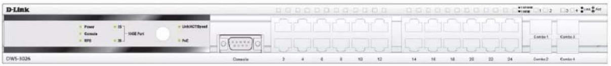 D-Link Power 15 Console 100E Port I/OE Port UnlAGTSpeed PoE CWA-3026 Console 2 4 6 8 10 12 14 16 18 20 22 24 Coxto 1 Conto 3 Coxto 2 Conto 4