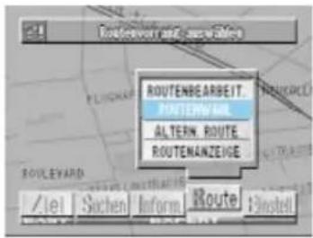 ROUTENBEARBEITUNG POSTENMENÜ ALTERNATIVE ROUTE ROUTENANZEIGE Ziel suchen | Info | Route | Einstell.